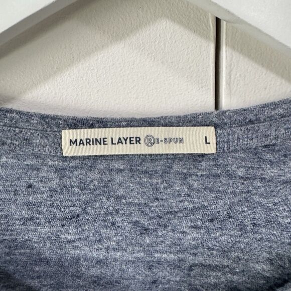 Marine Layer Men's Re-Spun Saddle Hem Pocket Tee Heather Blue Neps Large EUC - Picture 4 of 8